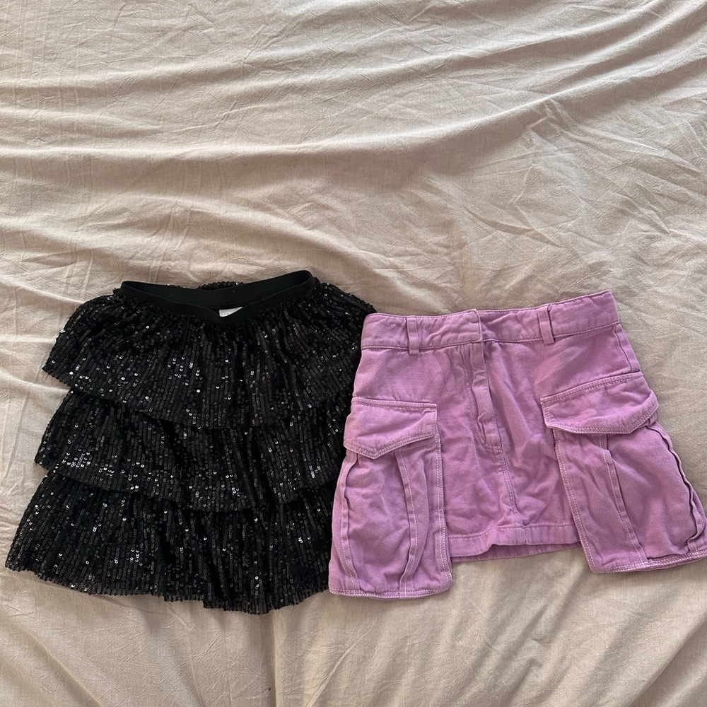Zara girls Black Sequin Skirt and Pink Cargo Skirt